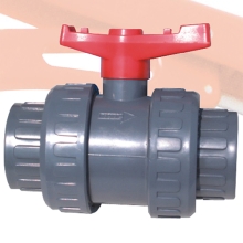 UPVC TrueUnion Ball Valve Red Handle Grey Body 